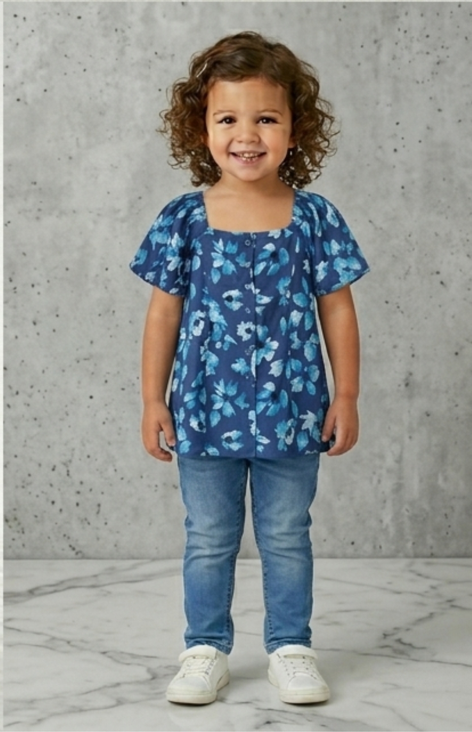 Toddler Girls' Azure Bloom Flutter-Sleeve Blouse