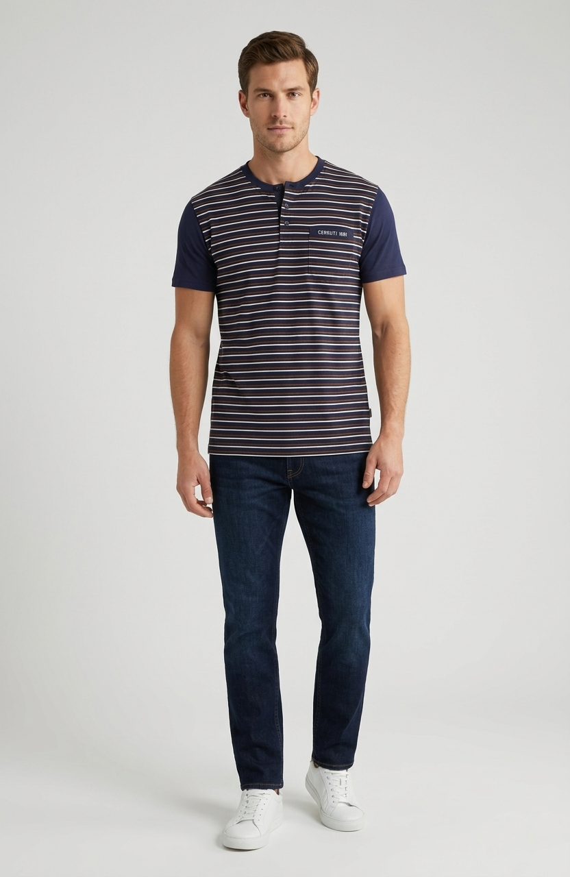 Men's Nautical Stripe Henley Tee – Navy & Rust