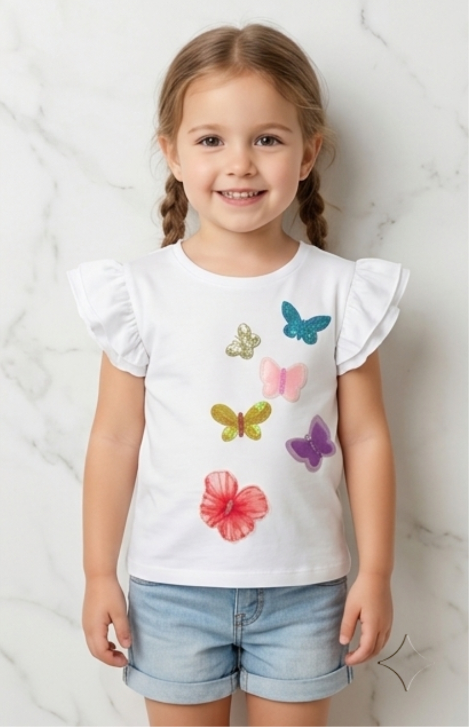 Girls' Flutter-Sleeve Butterfly Sparkle Tee
